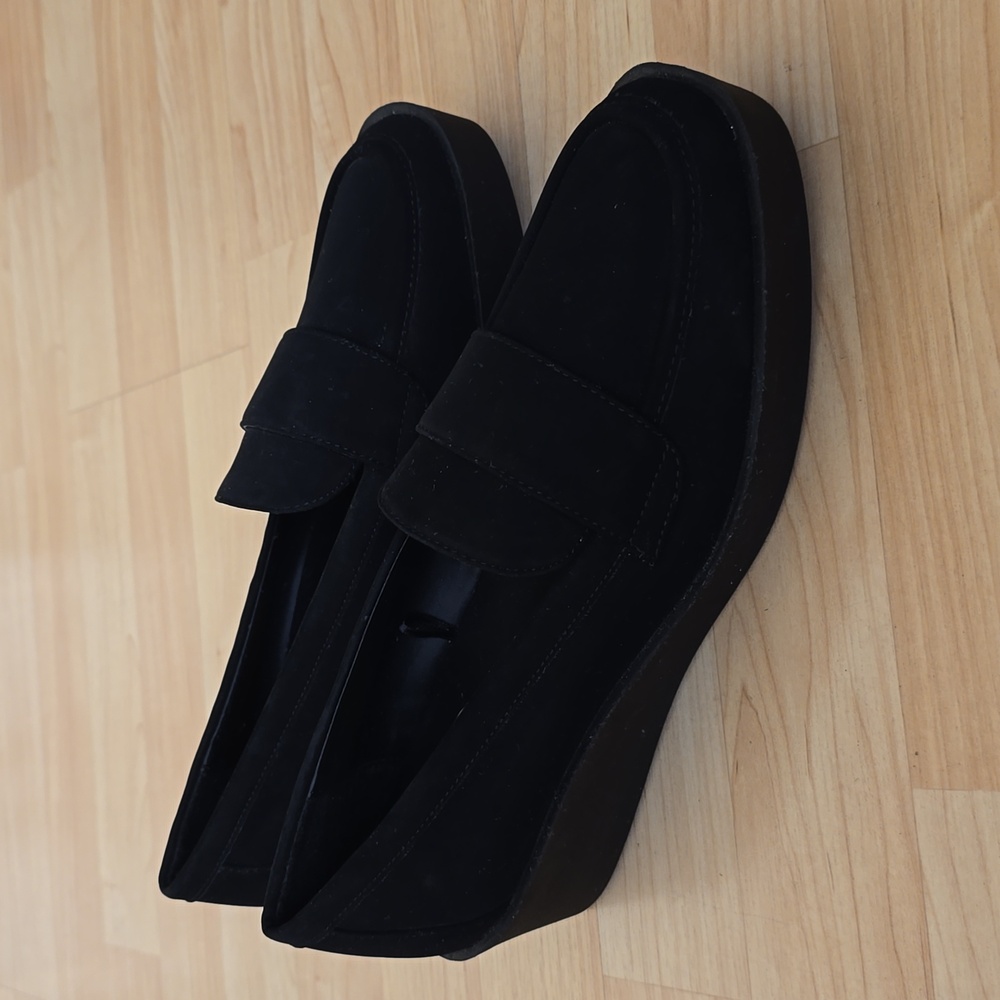 AEROSOLES Cetara Penny Loafer Black Suede Wedge Size 9